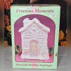1994 Vintage Precious Moments Pink And White Porcelain Lighted House